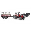 Bruder Massey Ferguson 7480 s čelným nakladačom a prepravníkom dreva (02046)