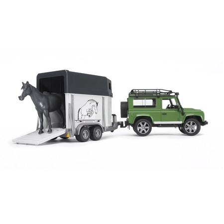 Bruder Land Rover Defender s prepravníkom na koňa (02592)