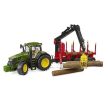 Bruder John Deere 7R 350 traktor s lesnickým přívěsem a 4 kmeny - KP HRAČKA