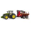 Bruder John Deere 7R 350 traktor s lesnickým přívěsem a 4 kmeny - KP HRAČKA