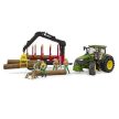 Bruder John Deere 7R 350 traktor s lesnickým přívěsem a 4 kmeny - KP HRAČKA