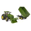 Bruder John Deere 7R 350 traktor s čelním nakladačem a tandemovým přepravním přívěsem - KP HRAČKA