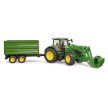 Bruder John Deere 7R 350 traktor s čelním nakladačem a tandemovým přepravním přívěsem - KP HRAČKA