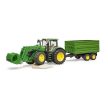 Bruder John Deere 7R 350 traktor s čelním nakladačem a tandemovým přepravním přívěsem - KP HRAČKA
