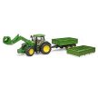Bruder John Deere 7R 350 traktor s čelním nakladačem a tandemovým přepravním přívěsem - KP HRAČKA