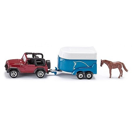 SIKU Jeep s prívesom na prepravu koní a s 1 koňom - 1651 (39364)