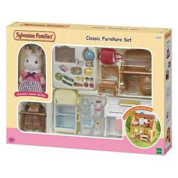   Sylvanian Families Čokoládový zajačik mama s klasickou súpravou nábytku (5220)
