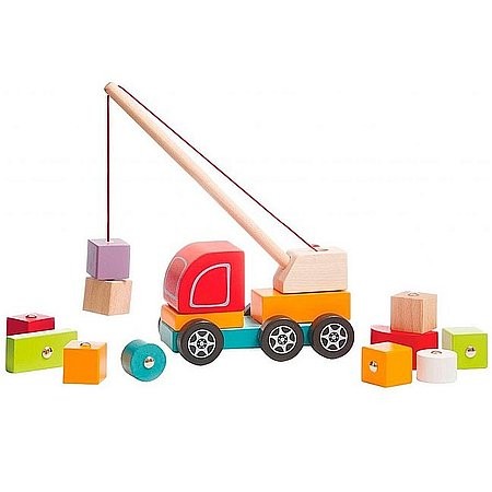 Dřevěný autojeřáb magnetický s nákladem - KP HRAČKA