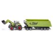 SIKU Claas Axion 850 traktor s čelným nakladačom a Fliegl prívesom -1949 (61847)