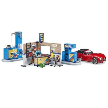   Bruder Bworld Čerpacia stanica s vozidlom, figúrkou a autoumyvárňou (62111)