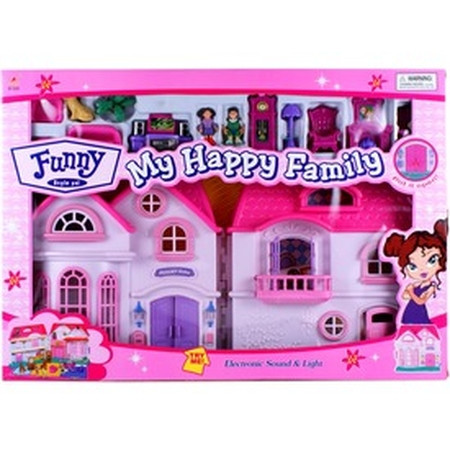 Funny plastový domček pre bábiky s doplnkami - ružový (97604)